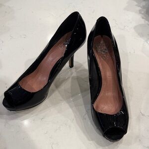 Vince Camuto Glossy Black Peep-Toe Heels
